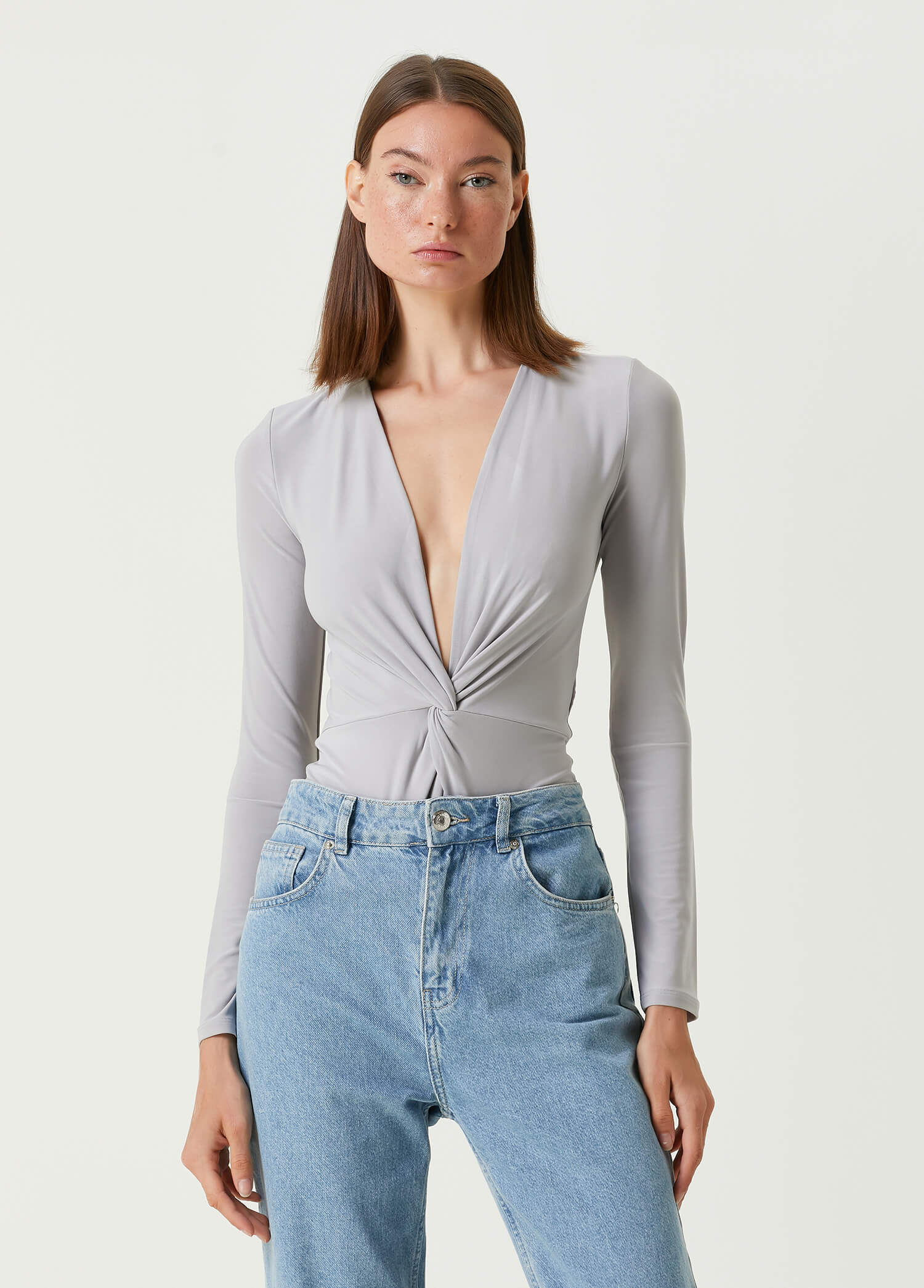 Gray Knot Detail Bodysuit