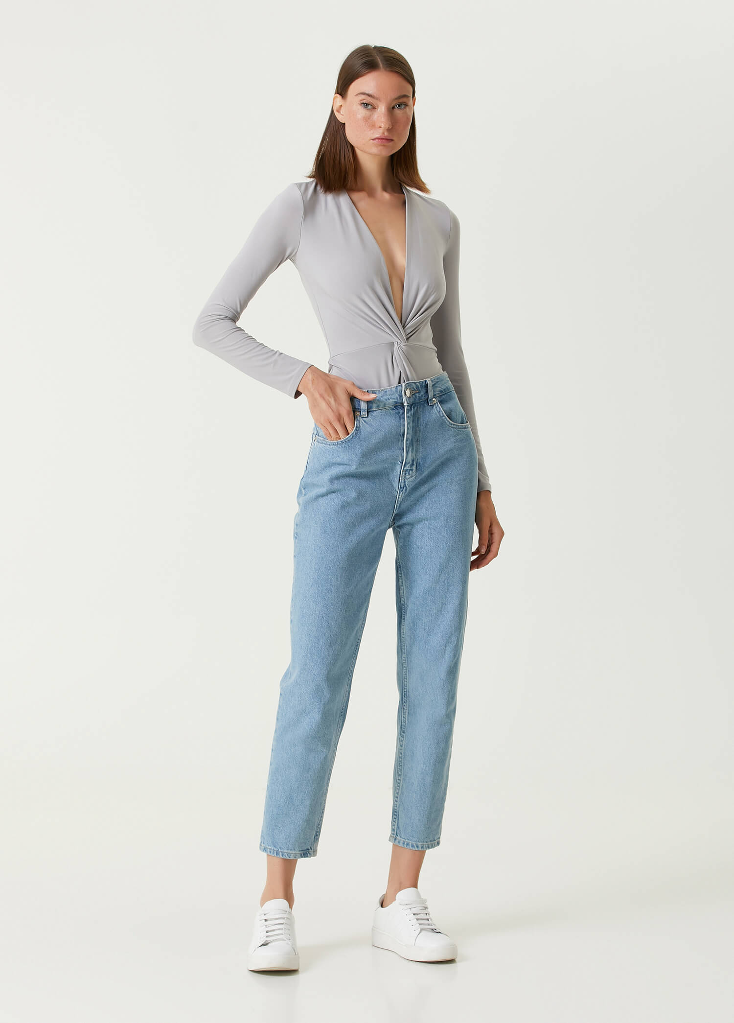 Gray Knot Detail Bodysuit