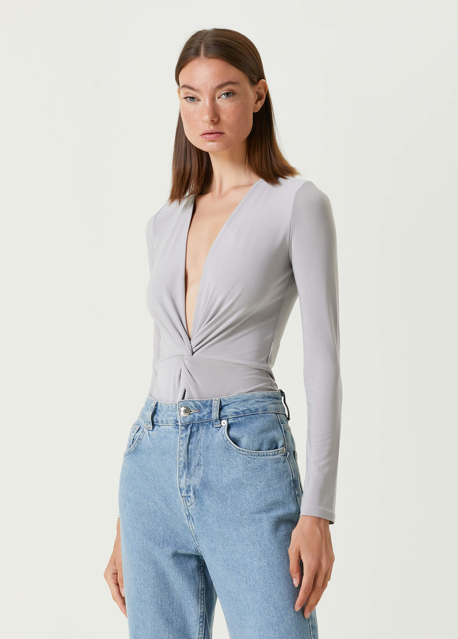 Gray Knot Detail Bodysuit